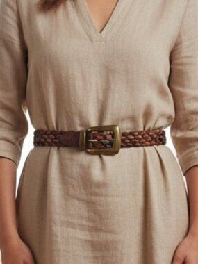 Vintage Braided‎ Multi-tone Leather Belt w/Brass Buckle Made in Guatemala 41''